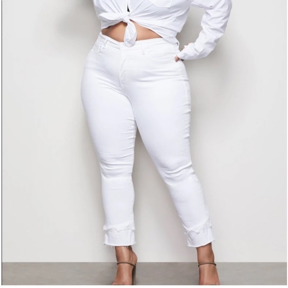 Good American Good Straight Double White Cropped Slim Jeans Size 20